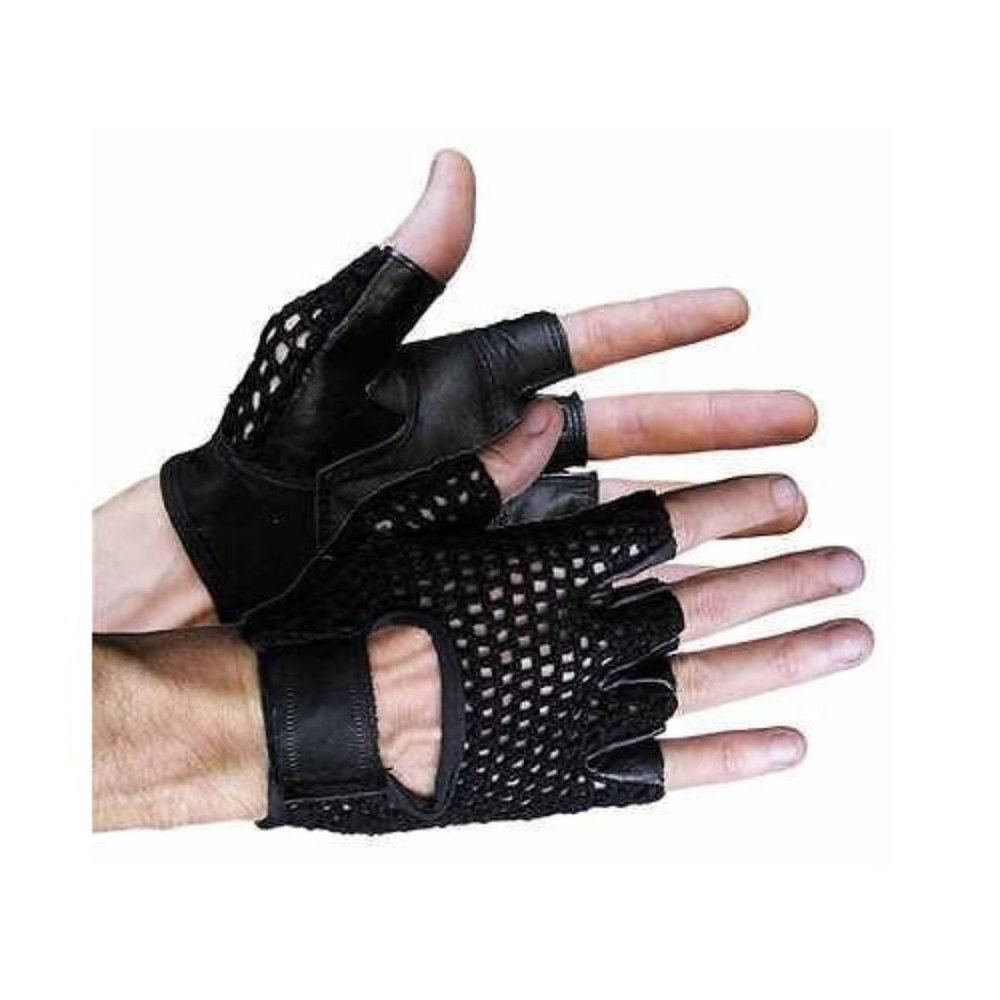 Men's Leather Mesh Fingerless Glove